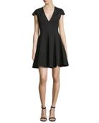 Cap-sleeve V-neck Fit-&-flare Dress, Black