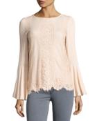 Lace-front Bell-sleeve Top, Flesh