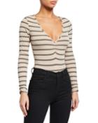 Striped Ruched Long-sleeve Bodysuit