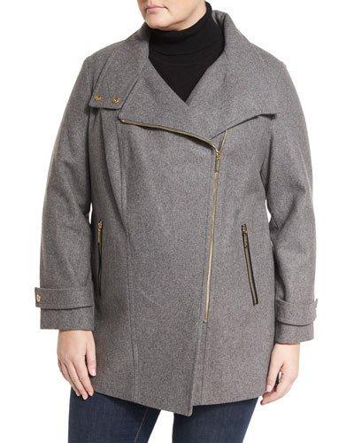 Wool-blend Asymmetric-zip Coat, Gray,