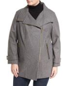 Wool-blend Asymmetric-zip Coat, Gray,