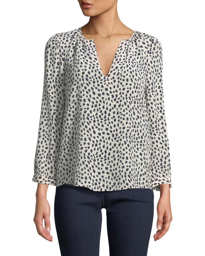 Pearline Animal-spotted V-neck Blouse