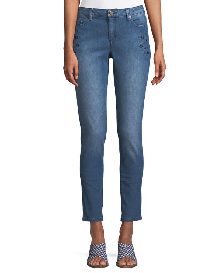 Mid-rise Floral-embroidered