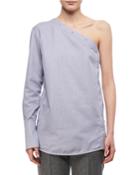 One-shoulder Striped Button Top