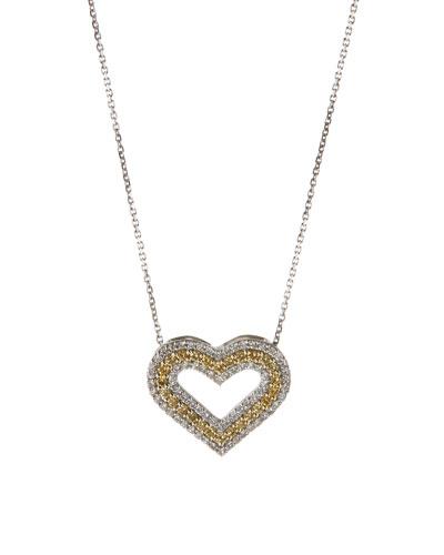 18k White & Yellow Diamond Heart Pendant Necklace,