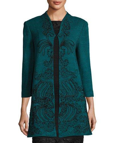 3/4-sleeve Embroidered Knit Jacket,