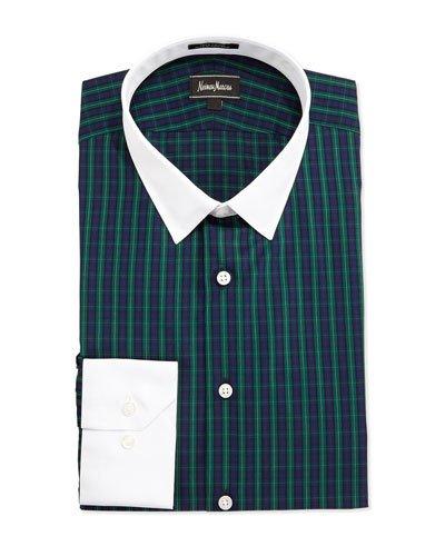 Classic-fit Plaid Dress Shirt, Green/white