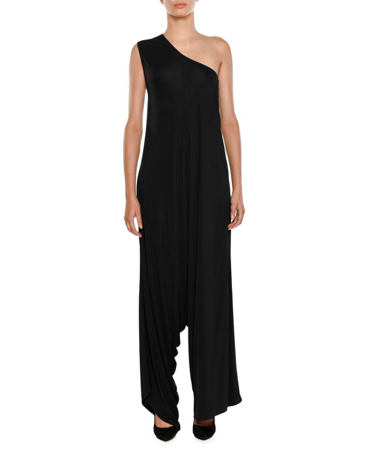One-shoulder Wide-leg Knit Jumpsuit