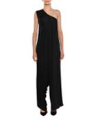One-shoulder Wide-leg Knit Jumpsuit