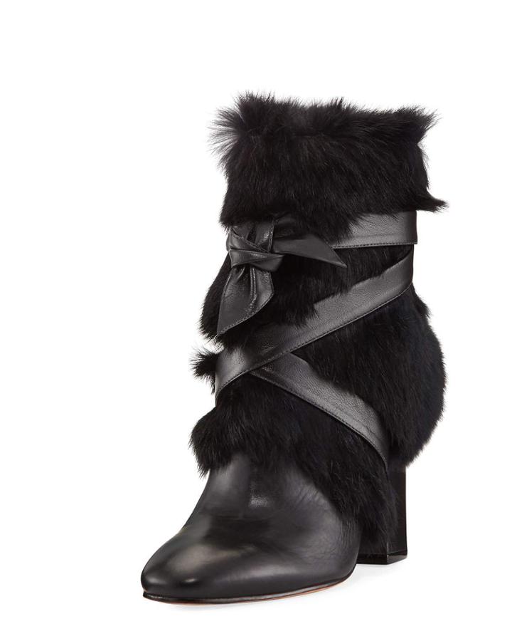 Lora Rabbit Fur Block-heel Boot