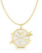 Enamel 2-arrow Pendant Necklace W/ Cubic Zirconia, White