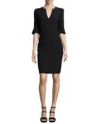 Bell-cuff V-neck Sheath Dress, Black