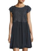 Shift Dress With Eyelet Top, Charcoal
