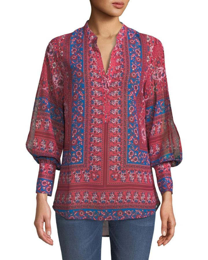 Benica Split-sleeve Floral-print Boho-inspired Blouse
