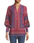 Benica Split-sleeve Floral-print Boho-inspired Blouse