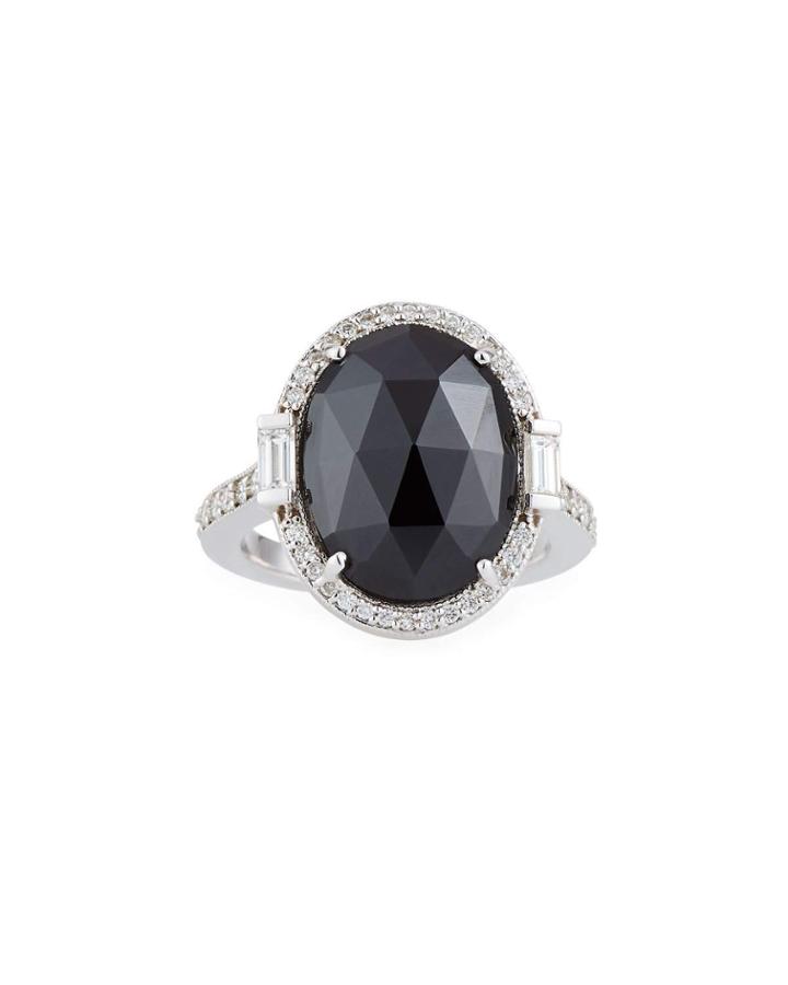 Oval Black Spinel Deco Diamond Ring,