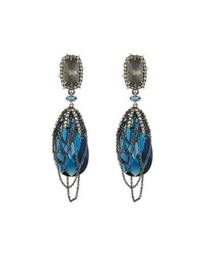 Draped Chain Crystal Clip-on Earrings, Blue