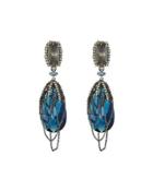 Draped Chain Crystal Clip-on Earrings, Blue