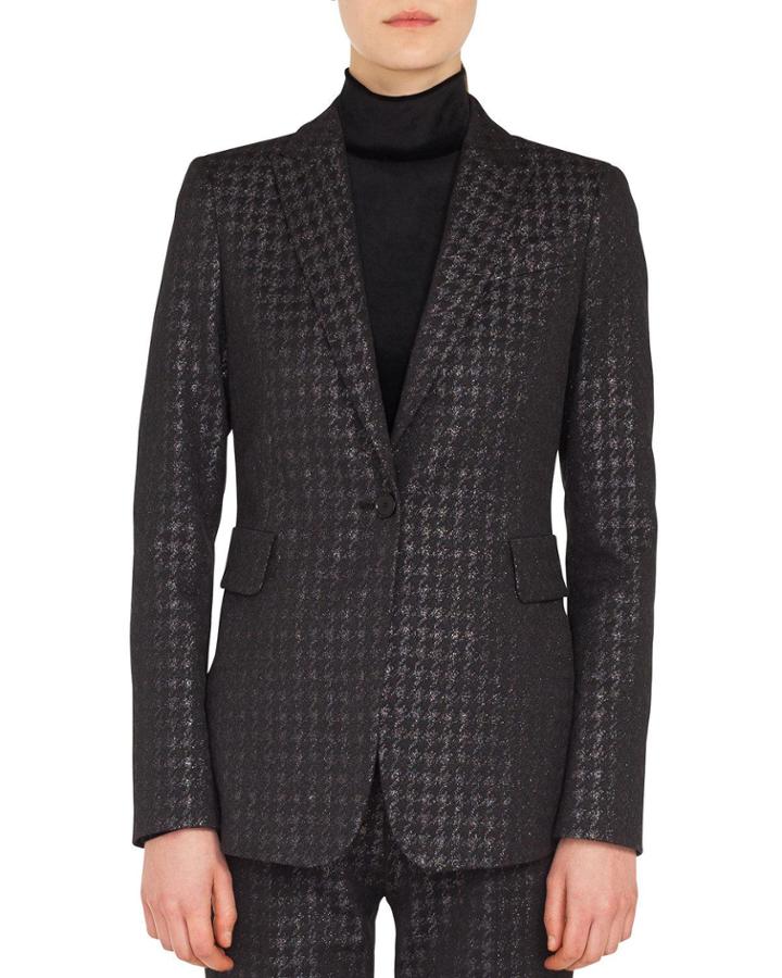 One-button Metallic Houndstooth Blazer