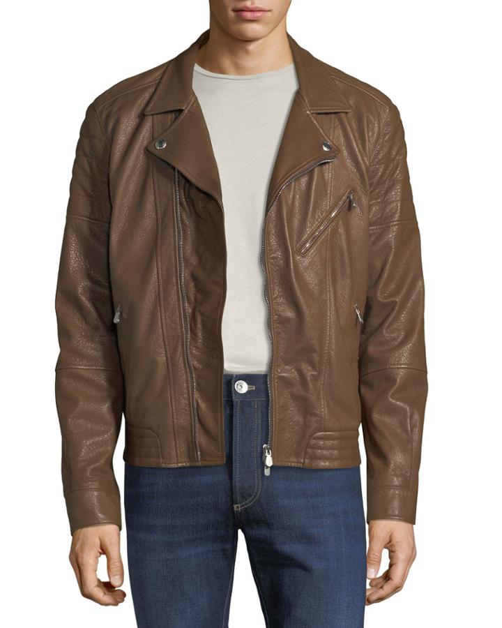 Men's Leather Biker Jacket W/