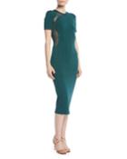 Short-sleeve Crewneck Fitted Knit Pencil Dress W/