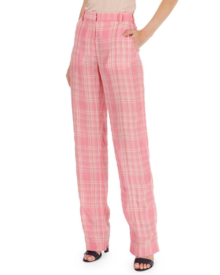 Plaid Flat-front Straight-leg Pants