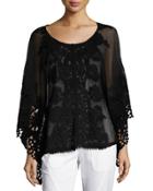 Seashore Embroidered Poncho, Black