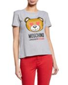 Heart-eye Bear Graphic Cotton T-shirt, Gray