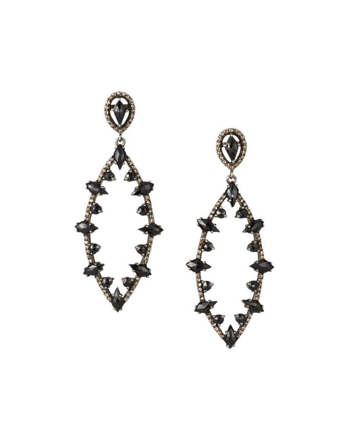 Black Spinel Open Drop Earrings W/ Diamonds
