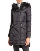 Faux Fur Hood Asymmetric Zip Coat