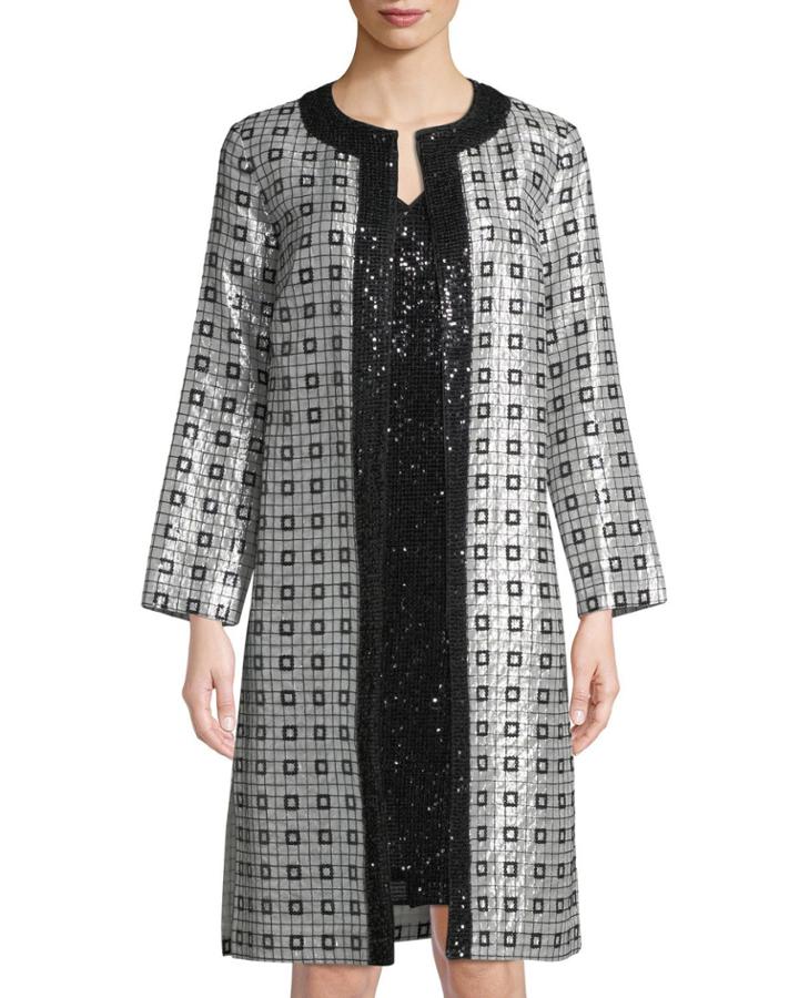 Metallic Silk Chiffon Metallic-embellished Topper Jacket