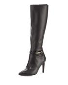 Loveth Side-buckle Leather Knee-high Boots, Black