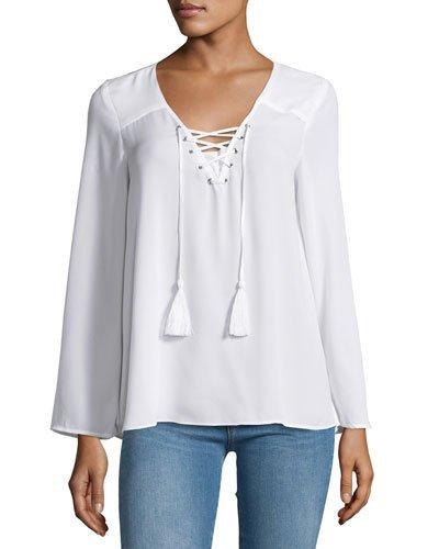 V-neck Lace-up Relaxed Blouse