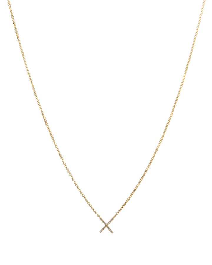 14k Yellow Gold Diamond X Pendant Necklace