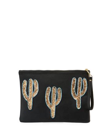 Trio Gold Cacti Clutch Bag, Black