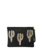 Trio Gold Cacti Clutch Bag, Black