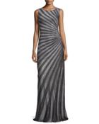 Sunburst Sequined Knit Gown, Gunmetal
