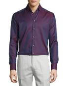 Micro-dot Long-sleeve Sport Shirt, Burgundy