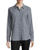 Gingham Button-down Blouse, Navy