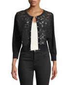 Embroidered Lace-front Cardigan