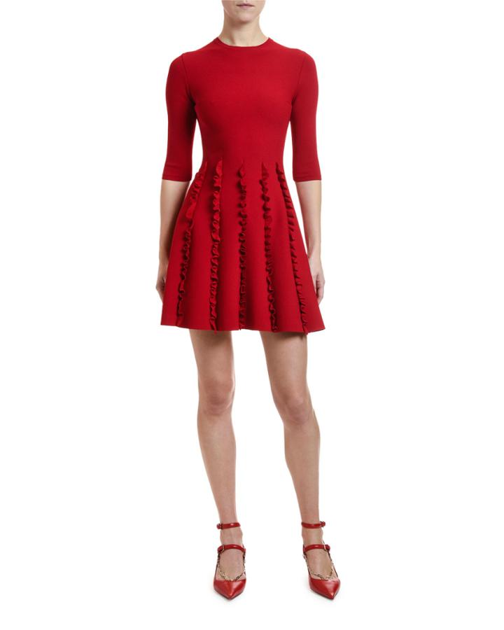1/2-sleeve Ruffled Stretch Jersey Dress
