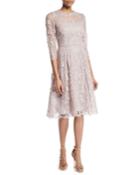 Long-sleeve Lace Fit-and-flare Cocktail Dress