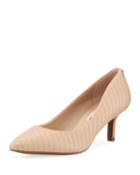 Rosette Leather Chevron Pumps