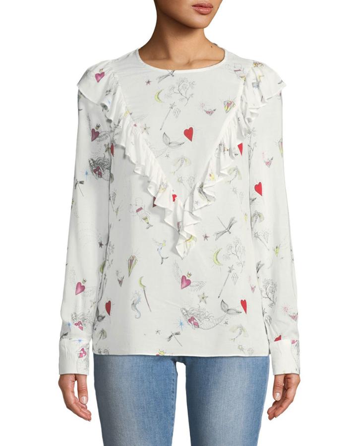 Long-sleeve Ruffled Novelty-woven Blouse