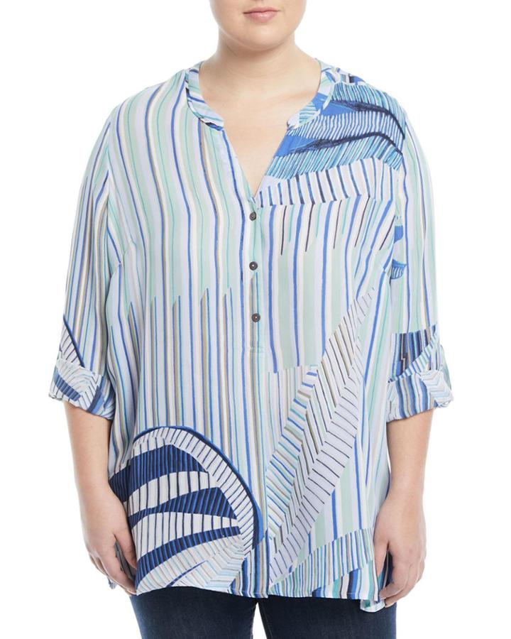 Palm-lines Half-button Chiffon Blouse,