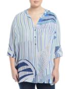 Palm-lines Half-button Chiffon Blouse,