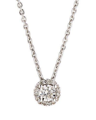 14k White Gold Round Diamond Solitaire Pendant Necklace