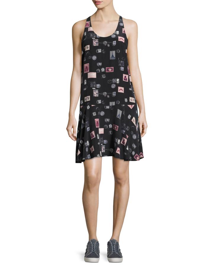 Arianna Sleeveless Stamp-print Shift Dress, Black