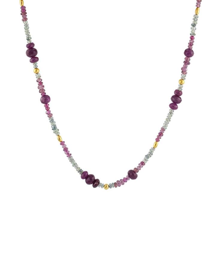 Single-strand Sapphire, Rhodolite & Ruby Necklace