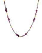 Single-strand Sapphire, Rhodolite & Ruby Necklace